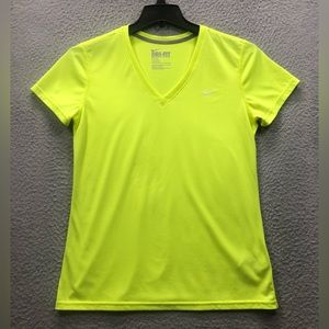 Nike Dri-Fit Athletic Training V Neck T Shirt Women Large Neon